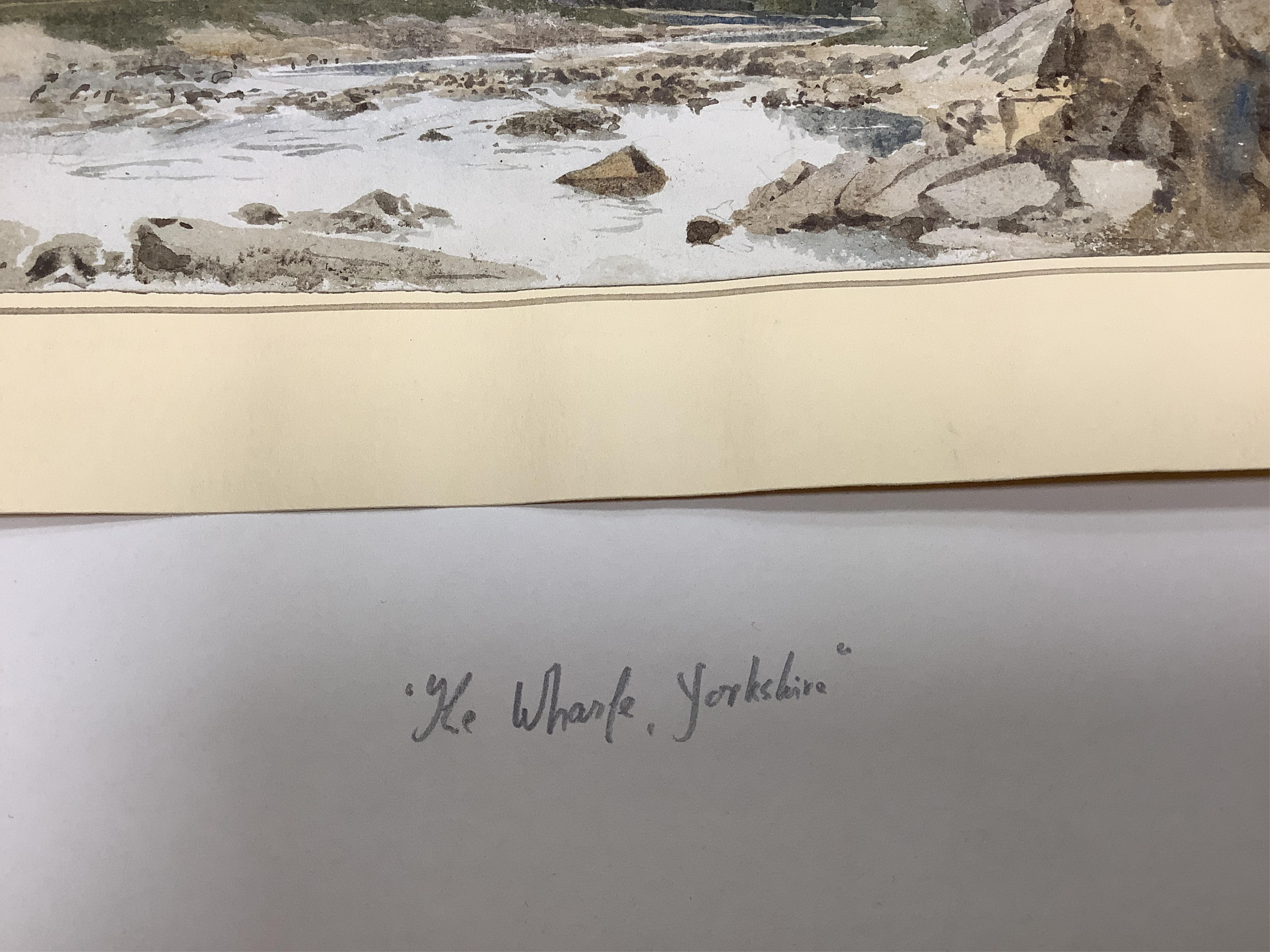 Attributed to David Cox (1783-1859), watercolour, Riverscape, mounted, unframed, 14 x 23cm